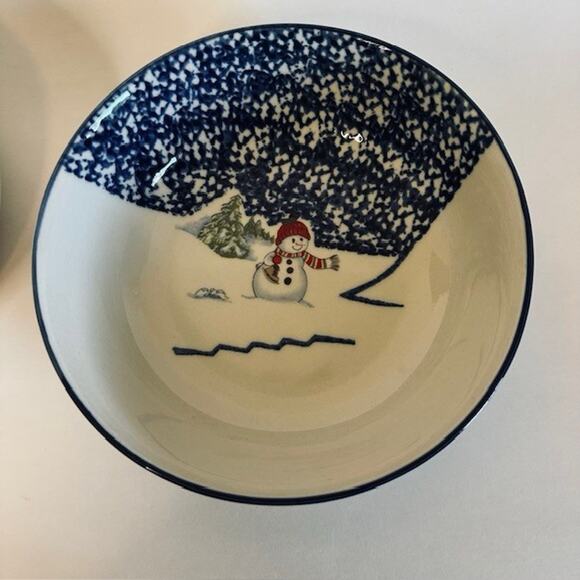 Thomson Snowman, Soup/Cereal Bowl set of 4, Blue Speckles, Snowman/Center - Picture 2 of 11
